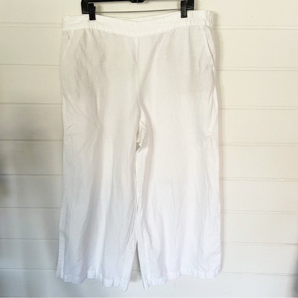 LOFT Women's Wide Leg Crop High Rise White Linen Stretchy Waist Pants Size XXL - Picture 1 of 10